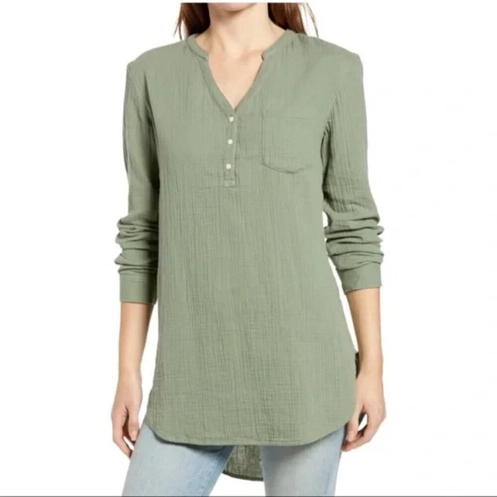Caslon Henley Popover Tunic Textured Relaxed Fit Academia Oversized Preppy S
